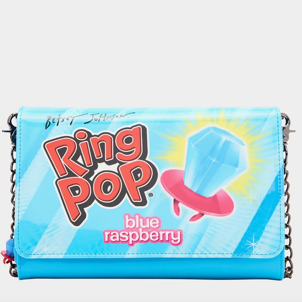 🍬 Betsey Johnson Ring Pop Patent Wallet on Chain – Blue Raspberry (NWT)
